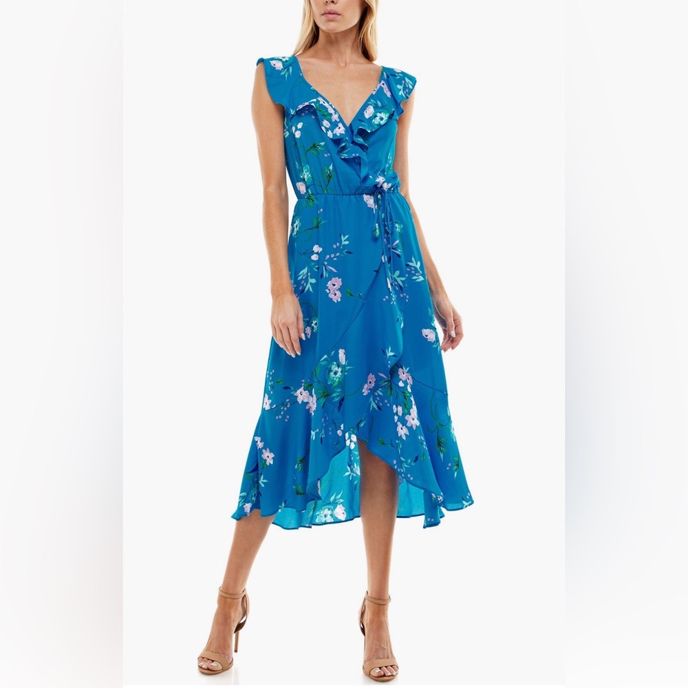 Brand New Socialite Ruffle Print Wrap Midi
Dress